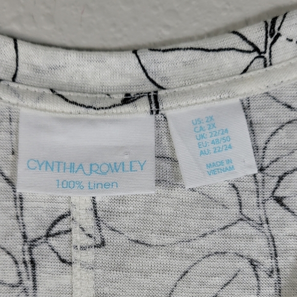 Cynthia Rowley 100% Linen Tunic Top Size 2X 3/4 Sleeve V Neck Leaf Floral Women - Picture 5 of 12